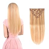 Real Clip in Hair Extensions #18/613 8 Pieces - Premium Womens Straight Double Weft Thick Remy Hair Extensions Clip in on Human Hair for Long Hair (16