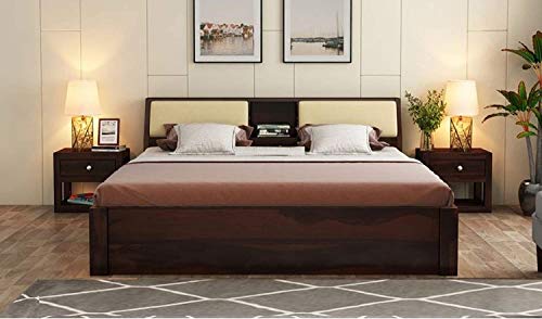 Image of Sheesham Solid Wood Walnut Finish Walken King Size Bed Open Dual Storage for Bedroom Room (King, Walnut)