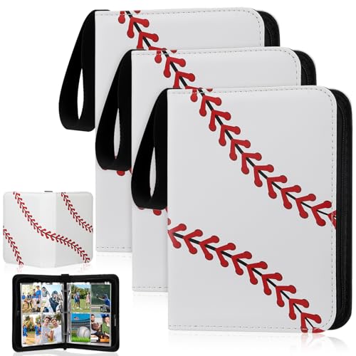 MotiMind 3 Pcs Baseball Card Binder 120 Pockets Sports Trading Card Binder with Sleeves Albums Collectible Fits with 30 Removable Sleeves