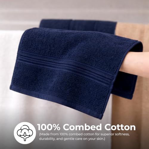 Image of Cotton Face Towel Pack of 4, 100% Cotton Towels, Soft Absorbent Small Gym Towel for Face, 400 GSM Quick Dry Bathroom & Travel Towels Men & Women, 30 x 30 cm, Navy Teal
