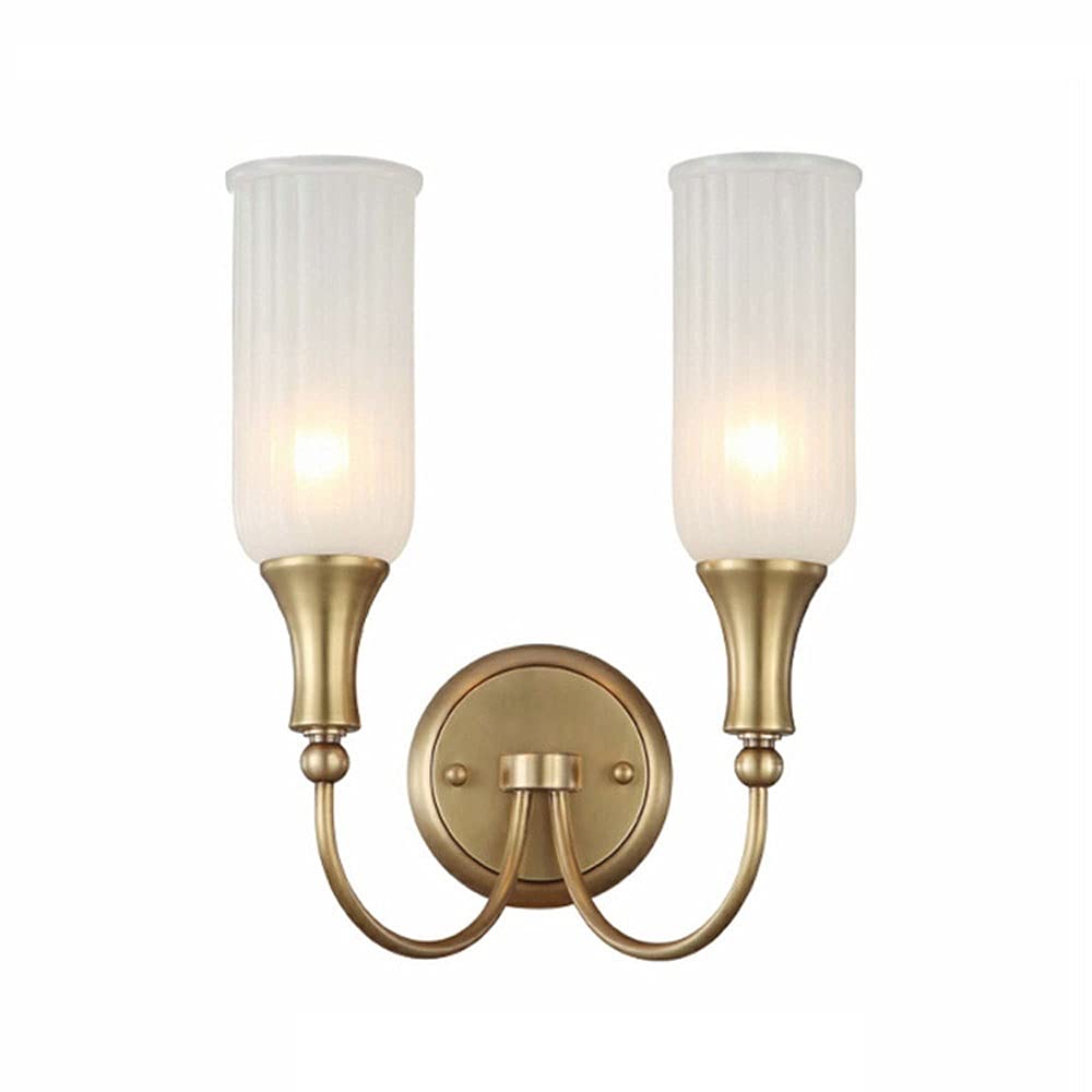 ZTCHSENZT Wall Sconces, Brass Wall Sconce White Carved Glass Wall Lamp, Indoor Copper Wall Mounted Light, Bedroom Bedside Lamps, Living Room Restaurant Sconces Home Decor Wall Ligh,2-light
