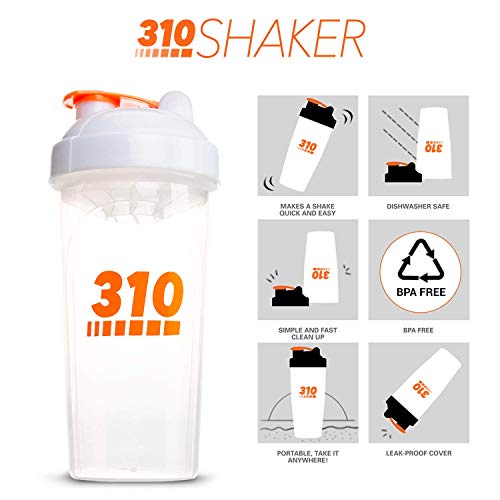 310 Nutrition Protein Shaker Bottle Meal Replacement Blender Cup For Mixing Protein Powders, Lemonade Mix, And Pre Workout (Clear w/White Lid) - Image 4