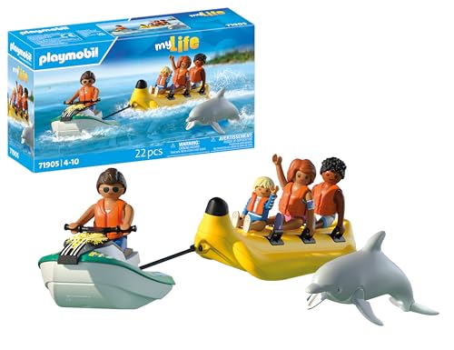 PLAYMOBIL | Vacation on The Beach | Paseo en Banana Inflable | Juguete para Mayores de 4 años | Regalo Ideal para niños | Diversión en el Agua con Figuras y Moto acuática | 71905