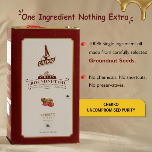 Image of Chekko Cold Pressed Groundnut Oil 15 Litre | Wood Pressed Peanut Oil | 100% Pure, Unrefined & Filtered | Kachi Ghani groundnut oil | Natural Cooking Oil for Frying & Daily Use