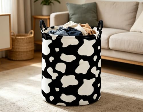 Image of ESSME Kids Laundry Basket,Cow Hamper Collapsible Canvas Waterproof Storage Bin for Boys, Cute Hamper,Gift Baskets(Cow)
