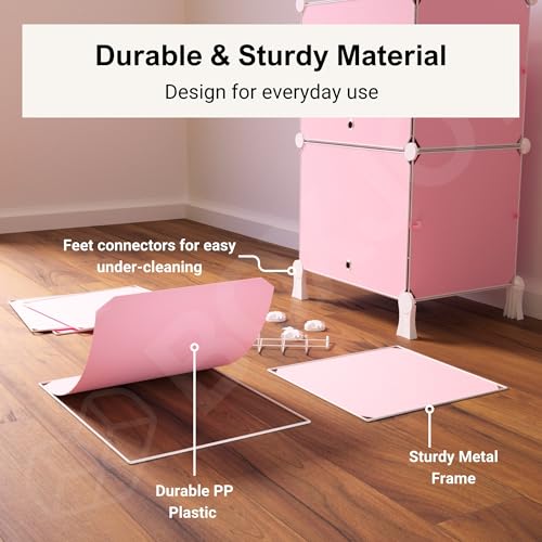 Image of BOXJOY 6 Shelf Shoe Rack with 3 Doors, Magnets, 5 Hook Steel Holder & Wooden Hammer for Home Storage PP Plastic Organizer with Metal Door Frame to Cover Chappal Slipper Sandals Shoes Box Stand (Pink)