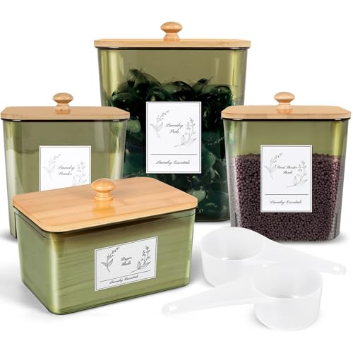 4packlaundrypodscontainerdryersheetholderplasticlaundrypodholderwithlidsscoopslaundryroomorganizationandstoragesetsforpowderdetergentscentbooster Urban Country Home Decor 4 pack laundry pods container dryer sheet holder plastic laundry pod holder with lids scoops laundry room organization and storage sets for powder detergent scent booster urban country home decor