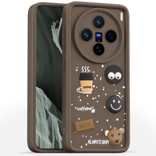 Image of Pikkme Back Cover for Vivo X200 5G | 3D Bear Silicone Cute & Fun Coffee Cartoon | Full Body Protection Bumper Case (Brown)