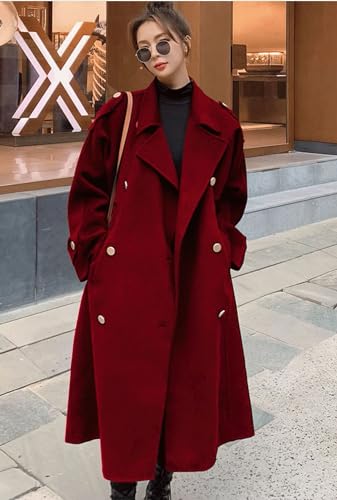 chouyatou Women's Winter Double Breasted Midi Long Wool Pea Coat Notch Lapel Winter Trench Coat - Image 6