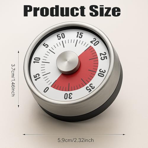 Image of Mechanical Kitchen Timer - 60 Minute Stainless Steel Countdown Clock | Magnetic Visual Timer for Cooking, Study, Fitness, Baking, Pomodoro | Battery-Free, Multicolour