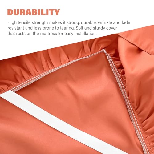 Falda de cama Queen naranja con elástico para renovar tu dormitorio 5