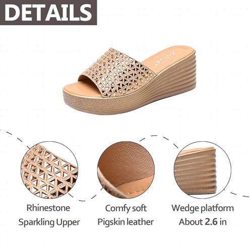 Womens Rhinestone Platform Wedge Orthotic Sandals Summer Fashion Fish Mouth Open Round Toe Comfy Slip On Walking Arch Support Slides For Casual Beach Vacation Daily Indoor&Outdoor2