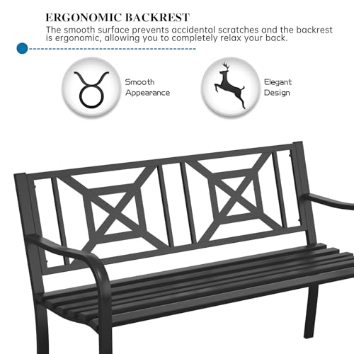 Percince Patio Garden Bench,Outdoor Park Bench with Powder Coated Steel Frame, Elegant Loveseat with Square Pattern Backrest