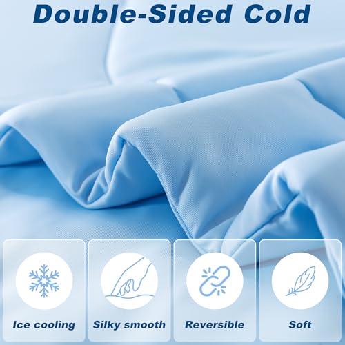 Cooling Comforter Queen Size, Double-Sided Cold Tech Fabric Quilted Bed Comforters Cooling Blanket for Hot Sleepers, Breathable Lightweight Summer Bedding, All-Season Ice Blanket, Blue