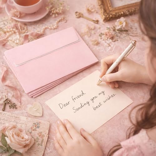 Image of Celebrations Pink Greeting Card Envelopes With Secure Flap, Paper Envelopes for Invitations, Love Letters, Birthday Cards, Thank You Notes, Gift Cards, Envelopes for Letters - Pack of 5