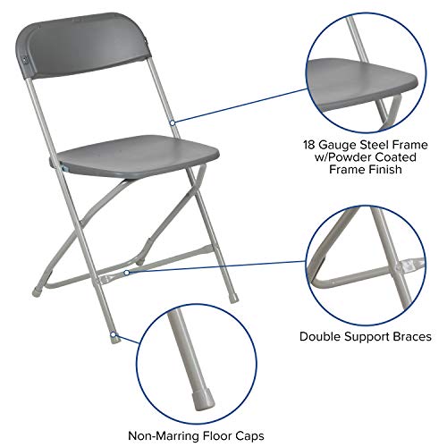 Image of Flash Furniture Hercules Series Plastic Folding Chair - Grey - 650LB Weight Capacity Comfortable Event Chair - Lightweight Folding Chair