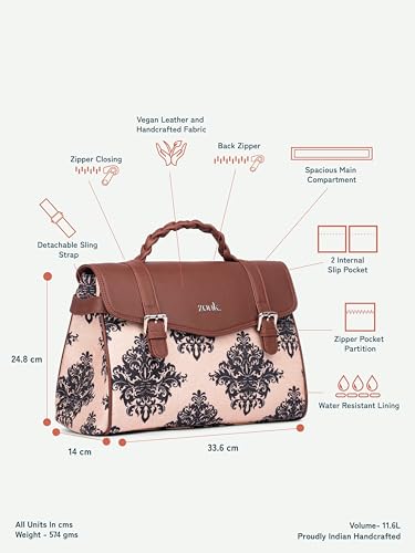 Image of ZOUK Heritage Satchel Bag - Gwalior Weaves | Jute | Vegan Leather Handcrafted With Detachable Sling Strap