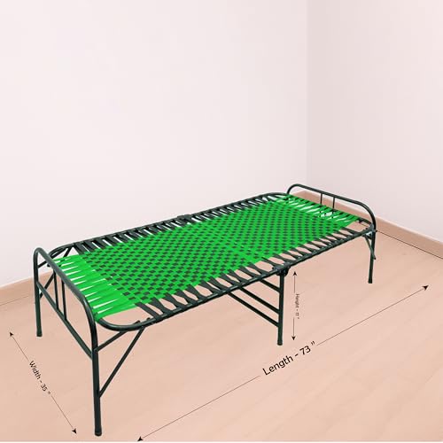 Image of Casa Copenhagen, Portable Single Folding Bed Heavy Duty Metal Cot Khat for Sleeping Bed Space Saving Design Sturdy Synthetic Niwar feet - Green & Charcoal Black