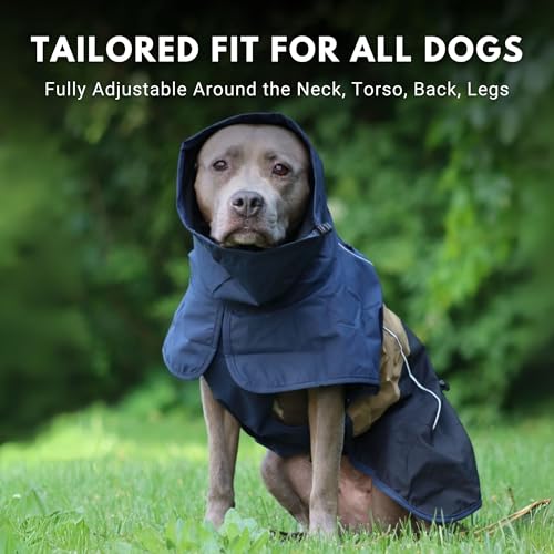 Spark Paws Hunderegenmantel, wasserdichte, Winddichte Regenjacke, für kleine, mittelgroße, große und extra große Hunde, reflektierender Trockenanzug mit Ganzkörperabdeckung, Blau, Gold, Schwarz – L