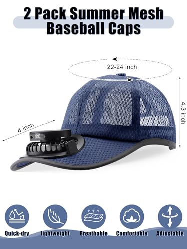 Image of Yaomiao 2 Pcs Solar Baseball Cap with Fan Unisex Sun Protection USB Charging Fan Mesh Hat for Summer Outdoor