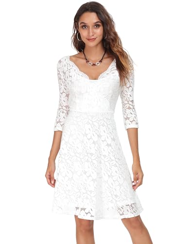 Image of Atnlewhi Womens Vintage Lace Floral Off Shoulder Elegant Swing Dresses A-line Mini Dress for Party Cocktail Wedding