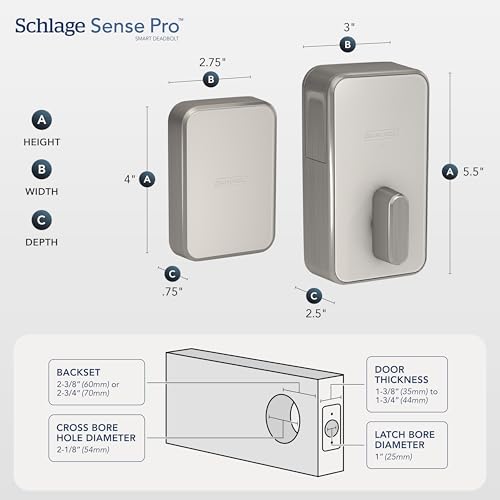 Image of Schlage Sense Pro UWB Smart Deadbolt Lock, Hands-Free Unlock, Satin Nickel