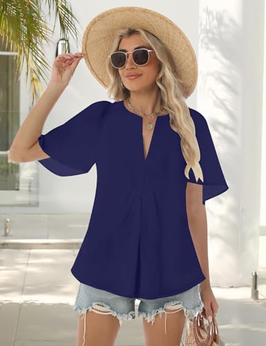 Relipop Womens Blouse Oversized Flutter Sleeve Top V Neck Shirts 2025 Summer Business Work Blouses Outfits4