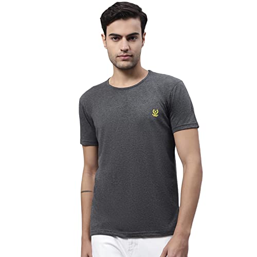 Image of Mack Jonney Men Round Neck Cotton Solid Regular Fit T-Shirt-T Anthraa 01-P