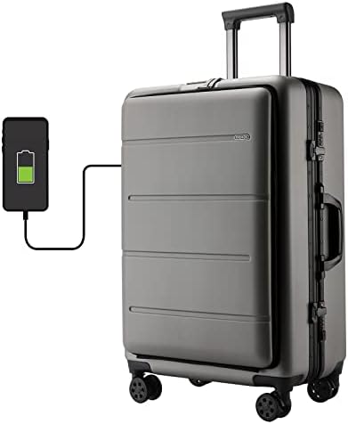 YUNASAY Carry on Luggage with Laptop Compartment & USB Charging Port, PC Hardside Suitcase with Aluminum Frame Spinner Wheels TSA Lock for Travel Rolling Luggage (Titanium Gray, 20inch)