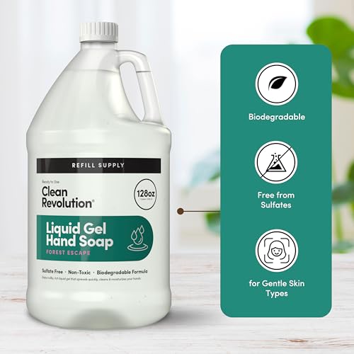 Image of Clean Revolution Liquid Gel Hand Soap, Silky Rich Liquid, Quick Lather, Fast Rinsing, Contains Real Essential Oils (Forest Escape) 128 Fl Oz