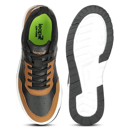 Image of Liberty LEAP7X NOBLESTEPE Sneakers for Men - Black & Navy Blue Lace-Up Casual Shoes | Memory Foam Cushioned Insole, Lightweight Sneakers, Walking, College, Travel & Casual Outings