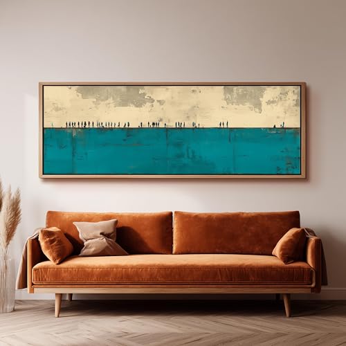 Ligne d'horizon minimaliste tableau turquoise panoramique pour habiller un grand mur