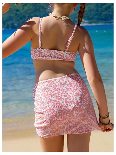 Floerns Girl's Bikini Set 3 Piece Floral Print O Ring Beachwear with Cover Up Skirt2