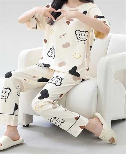 Image of Louis Luxe Womens Korean Night Dress || Full Pyjama Set ||Korean Nightsuit || Women Nightwear ||Round Neck Full Sleeve Nightsuit || Loungewear || Everyday Nightdress (ND-10)