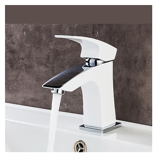 Grifo de lavabo de latón cromado blanco monomando para lavabo de baño con mezcla de agua 3