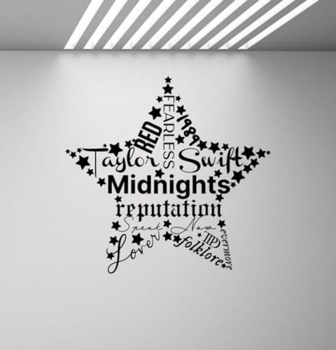 Swift Wall Decal Vinyl Sticker Albums Names Star Fearless Folklore Reputation Midnights Speak Now Word Cloud Music Fan Sign Poster Print Wall Art Home Decor Mural Stencil Indoor Outdoor 3593