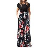 TWIFER Sommer Boho Maxi Kleider für Damen Kurzarm Blumendruck Tank Langes Kleid(X1,XXL)