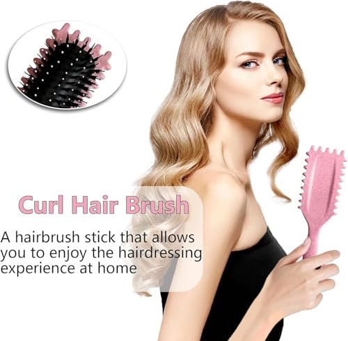 Image of Curly Hair Brush - Curl Defining & Detangling Brush for Women & Men - Boar Bristle Styling Brush for Shaping, Combing & Enhancing Natural Curls - Suitable for All Hair Types (pink)