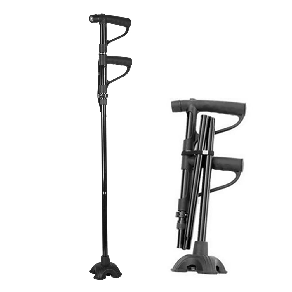 FonesoFolding Walking Cane with LED Light, Adjustable Walking Stick with Slip-Resistant Quad Base, Portable and Lightweight for Men/Woman