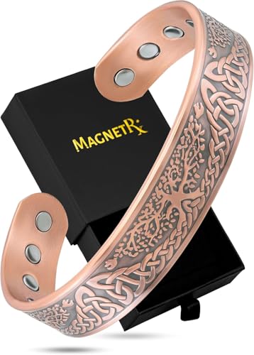 MagnetRX® Braccialetto magnetico da uomo, efficace al 99,9% in puro rame, regolabile, per terapia magnetica (Irish Tree)