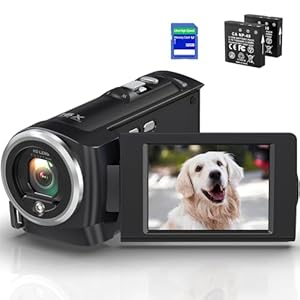Video Camera Camcorder 2.7K QHD 50MP YouTube Vlogging Camera 16X Digital Zoom Webcam 270 Degree Rotation Screen Camcorders with 32G SD Card and 2 Batteries Recording While Charging