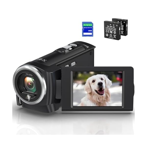 Video Camera Camcorder 2.7K QHD 50MP YouTube Vlogging Camera 16X Digital Zoom Webcam 270 Degree Rotation Screen Camcorders with 32G SD Card and 2 Batteries Recording While Charging
