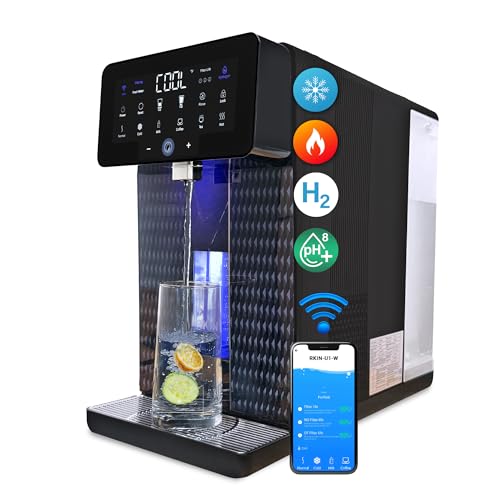 App Enabled RKIN U1-W Hot & Cold Alkaline Countertop Reverse Osmosis Water Filter System - 4-in-1 Pre-Assembled Space Saving Hydrogen Enriched Water Dispenser with TDS & Filter Lifespan Monitor