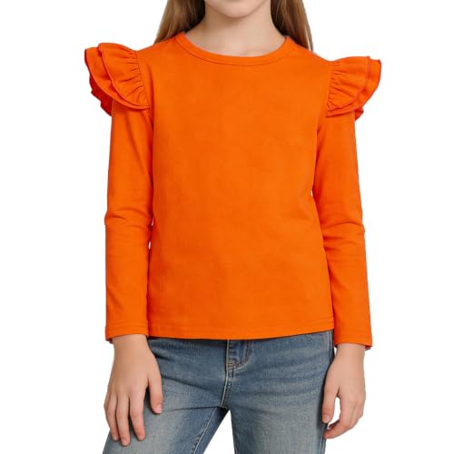 Image of Magic Park 1-14Y Toddler Ruffle T Shirt Girls Solid Color Blouse Kids Girl Short Long Sleeve Tops Casual Tee