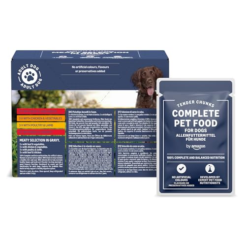 by Amazon Alleinfuttermittel für ausgewachsene Hunde, Fleischauswahl in Sauce, 1.2 kg (12 Packungen mit 100g) by Amazon Alleinfuttermittel für ausgewachsene Hunde, Fleischauswahl in Sauce, 1.2 kg (12 Packungen mit 100g)