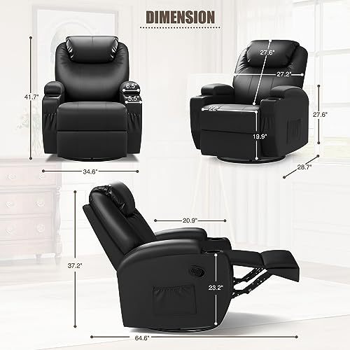 Jummico Recliner Chair Rocking Massage Recliner Chairs Heated Home Sofa Pu Leather Ergonomic Living Room Chair Overstuffed Cushion Lounge 360 Degree Swivel And Rocking (Black) #TOP1