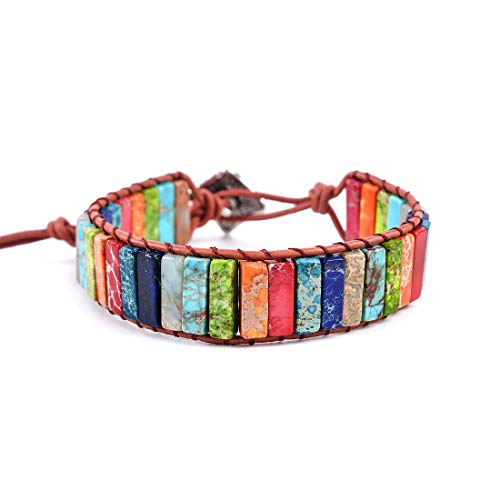 YGLINE Leather Handmade 7 Chakra Yaga Bead Wrap Bracelet Jewelry