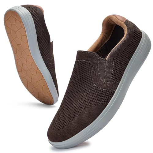 Puxowe Men's Casual Slip On Walking Shoes Mesh Loafer Fashion Sneakers Size 7.5 US Brown-Deep Gray