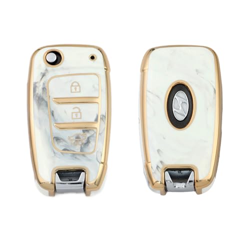 Image of keyzone TPU key cover combo compatible for Hyundai i20, Kona, Verna 3 button flip key (Gold TPU + Marble TPU)