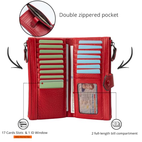 Image of Bveyzi Women Soft Leather RFID Blocking Bifold Slim Wallets Ladies Credit Card Holder Double Zipper Pocket | Soft